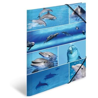 Herma Sammelmappen A3 Delfine Set, 3 Stück, Kinder Eckspanner-Mappen aus Pappe mit Tier Motiv, Gummizug, Innenklappen und Innendruck für Jungen und Mädchen Herma Sammelmappen A3 Delfine Set, 3 Stück, Kinder Eckspanner-Mappen aus Pappe mit Tier Motiv, Gummizug, Innenklappen und Innendruck für Jungen und Mädchen