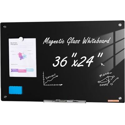 VEVOR Magnetisches Glas-Whiteboard, Trocken Abwischbare Tafel 90 x 60 cm, Wandmontiertes Großes Weißes Glasboard ohne Rahmen, mit Stiftablage, einem Radiergummi& 2 Stiften, Magnettafel Schwarz VEVOR Magnetisches Glas-Whiteboard, Trocken Abwischbare Tafel 90 x 60 cm, Wandmontiertes Großes Weißes Glasboard ohne Rahmen, mit Stiftablage, einem Radiergummi& 2 Stiften, Magnettafel Schwarz