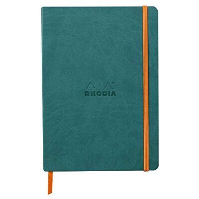 Rhodia 117376C Kladde Notizbuch rama A5 (14,8 x 21cm), Softcover, 80 Blatt elfenbein 90g, liniert, Lesezeichen, Gummizugverschluss, Cover aus Kunstleder, Pfaugrün, 1 Stück Rhodia 117376C Kladde Notizbuch rama A5 (14,8 x 21cm), Softcover, 80 Blatt elfenbein 90g, liniert, Lesezeichen, Gummizugverschluss, Cover aus Kunstleder, Pfaugrün, 1 Stück