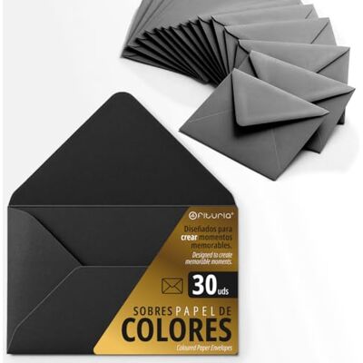 OFITURIA Papierumschläge, kleine farbige Umschläge, ideal für Geschenke, Briefe, Karten Farben, Größe 90 x 140 mm, entworfen, um zu überraschen und besondere Momente zu schaffen – (schwarz, 30 Stück) OFITURIA Papierumschläge, kleine farbige Umschläge, ideal für Geschenke, Briefe, Karten Farben, Größe 90 x 140 mm, entworfen, um zu überraschen und besondere Momente zu schaffen – (schwarz, 30 Stück)
