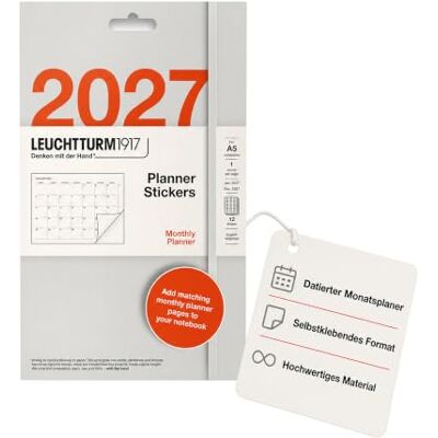 LEUCHTTURM1917 Kalender zum Einkleben 2027, Monatsübersichten, Englisch, horizontale Monatsansicht für Medium (A5) Notizbücher, 24 Aufkleber LEUCHTTURM1917 Kalender zum Einkleben 2027, Monatsübersichten, Englisch, horizontale Monatsansicht für Medium (A5) Notizbücher, 24 Aufkleber