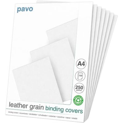 Pavo Binding Cover Leather Look DIN A4, 250 gsm, 100-Pack, White – No Closure Pavo Binding Cover Leather Look DIN A4, 250 gsm, 100-Pack, White – No Closure