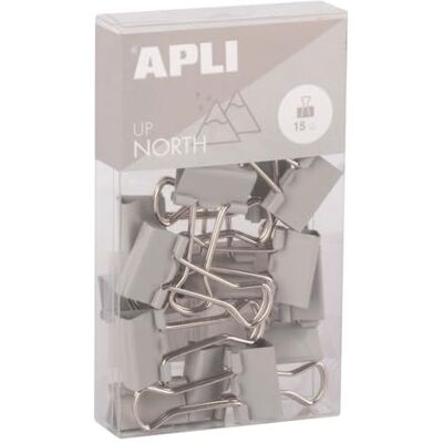 APLI 19982 Klappklammern aus gehärtetem Stahl, 19 mm, 15 Stück, Grau, minimalistisches Design, moderne Organisation, Schreibtischzubehör APLI 19982 Klappklammern aus gehärtetem Stahl, 19 mm, 15 Stück, Grau, minimalistisches Design, moderne Organisation, Schreibtischzubehör