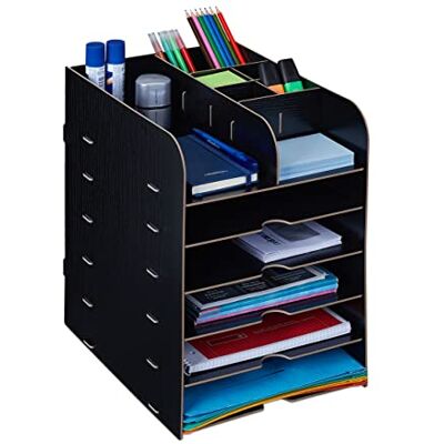 Relaxdays Schreibtisch Organizer mit Dokumentenablage, 12 Fächer, HBT: 34,5 x 25 x 32 cm, Büroorganizer MDF, schwarz Relaxdays Schreibtisch Organizer mit Dokumentenablage, 12 Fächer, HBT: 34,5 x 25 x 32 cm, Büroorganizer MDF, schwarz