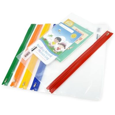 Rapesco 1503 Reißverschlussbeutel mit Metallreißverschluss, A4+, 5 Stück Transparent mit Streifen in Sortierte Farben, Rapesco 1503 Reißverschlussbeutel mit Metallreißverschluss, A4+, 5 Stück Transparent mit Streifen in Sortierte Farben,