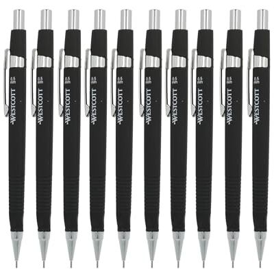 Westcott TRILINE Druckbleistift 0,5mm HB Schwarz (10er-Set) Minenbleistift, Minenführung aus Metall, Ergonomischer Softtouch Elegante Dreikant-Griffzone E-733908 00 Westcott TRILINE Druckbleistift 0,5mm HB Schwarz (10er-Set) Minenbleistift, Minenführung aus Metall, Ergonomischer Softtouch Elegante Dreikant-Griffzone E-733908 00