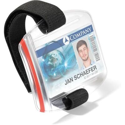 Durable Ausweishalter mit verstellbarer Armschlaufe, wasserdicht, UV- und kältestabil, 10 Stück, Ausweishülle transparent/Band schwarz, 841419 Durable Ausweishalter mit verstellbarer Armschlaufe, wasserdicht, UV- und kältestabil, 10 Stück, Ausweishülle transparent/Band schwarz, 841419