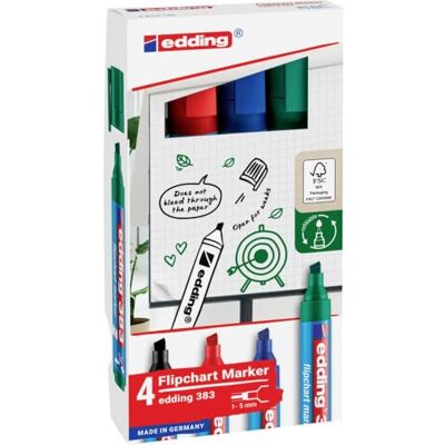 edding 383 Flipchart-Marker 4er-Set schwarz, rot, blau, grün Keilspitze 1-5 mm Stift zum Schreiben, Zeichnen und Markieren auf Flipcharts Tinte schlägt nicht durch Papier -trocknet nicht aus edding 383 Flipchart-Marker 4er-Set schwarz, rot, blau, grün Keilspitze 1-5 mm Stift zum Schreiben, Zeichnen und Markieren auf Flipcharts Tinte schlägt nicht durch Papier -trocknet nicht aus