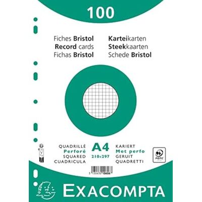 Exacompta 10606E 100er Pack Karteikarten kariert DIN A4 kompatibel mit Druckern 21 x 29,7 cm ideal für die Schule und Universität zum Lernen weiß Exacompta 10606E 100er Pack Karteikarten kariert DIN A4 kompatibel mit Druckern 21 x 29,7 cm ideal für die Schule und Universität zum Lernen weiß