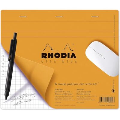 Rhodia 19410C Mousepadblöcken Clic Bloc, 19x23 cm, 30 Blatt mikroperforiert, kariert, Clairefontaine Papier weiß 80g, Anti-Rutsch Funktion, Cover Orange, 1 Stück Rhodia 19410C Mousepadblöcken Clic Bloc, 19x23 cm, 30 Blatt mikroperforiert, kariert, Clairefontaine Papier weiß 80g, Anti-Rutsch Funktion, Cover Orange, 1 Stück