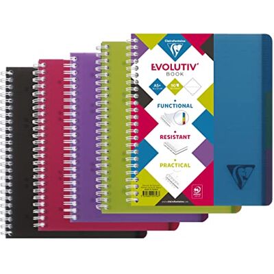 Clairefontaine 329756C Packung mit 5 Heften Evolutiv'Book Linicolor, DIN A5+ 16x21, 120 Blatt, abtrennbar, liniert mit Rahmen, 90 g, Cover transparent, farbig sortiert, 1 Pack Clairefontaine 329756C Packung mit 5 Heften Evolutiv'Book Linicolor, DIN A5+ 16x21, 120 Blatt, abtrennbar, liniert mit Rahmen, 90 g, Cover transparent, farbig sortiert, 1 Pack
