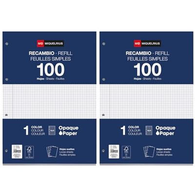 Miquelrius Nachfüllblätter, 200 lose karierte Blätter 4 mm, opakes Papier 90 g/m², gelochte A4-Nachfüllblätter für Ringordner oder Ordner, Schulmaterial für den Schulanfang Miquelrius Nachfüllblätter, 200 lose karierte Blätter 4 mm, opakes Papier 90 g/m², gelochte A4-Nachfüllblätter für Ringordner oder Ordner, Schulmaterial für den Schulanfang