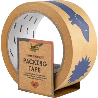 folia 55025 Paketband MAKE IT ICONIC, 4,8 cm x 25 m, braunes Klebeband mit ikonischen Motiven in Blau, zum Verzieren und Dekorieren folia 55025 Paketband MAKE IT ICONIC, 4,8 cm x 25 m, braunes Klebeband mit ikonischen Motiven in Blau, zum Verzieren und Dekorieren