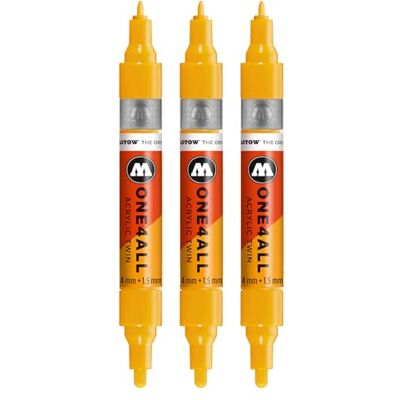 Molotow One4All Acrylic Twin Marker (1,5 und 4,0 mm Strichstärke, hochdeckend und permanent, schnell trocknend, nachfüllbar, für fast alle Untergründe) 3 Stück Farbe 258 senfgelb Molotow One4All Acrylic Twin Marker (1,5 und 4,0 mm Strichstärke, hochdeckend und permanent, schnell trocknend, nachfüllbar, für fast alle Untergründe) 3 Stück Farbe 258 senfgelb