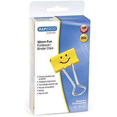 Rapesco 1354 32mm Lustig Foldback Klammern, Gelb, 20 Stück Rapesco 1354 32mm Lustig Foldback Klammern, Gelb, 20 Stück