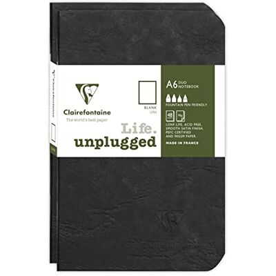 Clairefontaine 734181C Age Bag DUO Set aus 2 Notizheften 9x14cm , geheftet, 48 Blatt 90g, blanko Schwarz, 1 Set Clairefontaine 734181C Age Bag DUO Set aus 2 Notizheften 9x14cm , geheftet, 48 Blatt 90g, blanko Schwarz, 1 Set