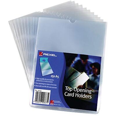 Rexel Hüllen (Polypropylen, abwischbar, oben offen, Format A5) 25 Stück Rexel Hüllen (Polypropylen, abwischbar, oben offen, Format A5) 25 Stück