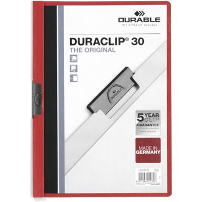Durable Duraclip Original 30,Klemm-Mappe, A4, 25 Stück, rot, 220003 Dokumentenmappe für 1-30 Blatt, Klemmhefter für ungelochtes Papier, Füllhöhe 3 mm, Cliphefter aus Kunststoff, Made in Germany Durable Duraclip Original 30,Klemm-Mappe, A4, 25 Stück, rot, 220003 Dokumentenmappe für 1-30 Blatt, Klemmhefter für ungelochtes Papier, Füllhöhe 3 mm, Cliphefter aus Kunststoff, Made in Germany