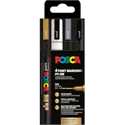 POSCA 186544 Marker Set, 4 Acrylstifte PC-3M, Permanent Marker 0,9 1,3 mm Rundspitze POSCA 186544 Marker Set, 4 Acrylstifte PC-3M, Permanent Marker 0,9 1,3 mm Rundspitze