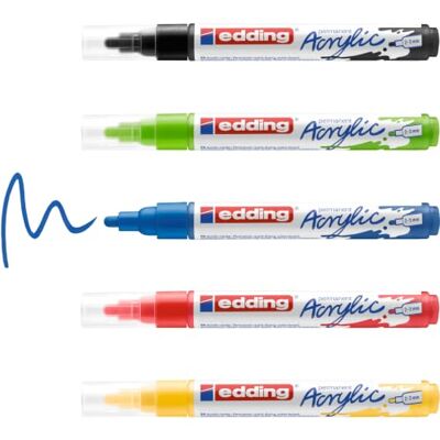 edding 5100 Acrylmarker schwarz, rot, blau, gelb, gelb-grün 5 Acrylfarben Set (basic) Rundspitze 2-3 mm Acryl Farben zum Malen auf Leinwand, Holz, Steine Acrylstifte für Steine wasserfest edding 5100 Acrylmarker schwarz, rot, blau, gelb, gelb-grün 5 Acrylfarben Set (basic) Rundspitze 2-3 mm Acryl Farben zum Malen auf Leinwand, Holz, Steine Acrylstifte für Steine wasserfest