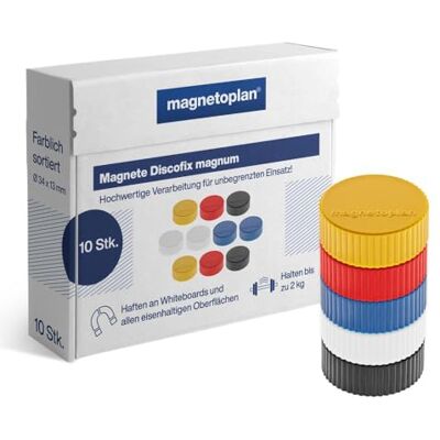 magnetoplan Premium Magnete Discofix magnum l ØxH 34x13mm l 10 Stück, farblich sortiert l Haftkraft: 2 kg l Magnete für Magnettafeln und Whiteboards l Kratzfreie Spezialbeschichtung l Leicht abnehmbar magnetoplan Premium Magnete Discofix magnum l ØxH 34x13mm l 10 Stück, farblich sortiert l Haftkraft: 2 kg l Magnete für Magnettafeln und Whiteboards l Kratzfreie Spezialbeschichtung l Leicht abnehmbar