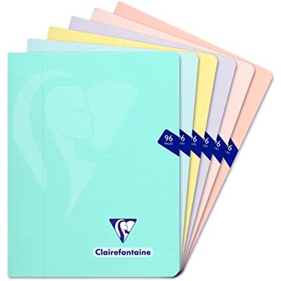Clairefontaine 308741C Packung mit 10 Heften Mimesys 17x22cm 48 Blatt, französische Lineatur, PP Einband, Pastell farbig sortiert, 1 Pack Clairefontaine 308741C Packung mit 10 Heften Mimesys 17x22cm 48 Blatt, französische Lineatur, PP Einband, Pastell farbig sortiert, 1 Pack
