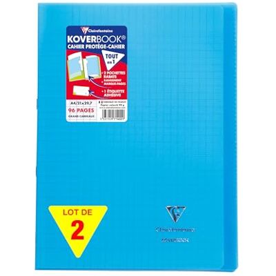 Clairefontaine 971402AMZC Lot de 2 Cahiers Agrafés Koverbook A4 21x29,7 cm 96 Pages Grands Carreaux Papier Blanc 90 g Couvertures Polypro bleu Clairefontaine 971402AMZC Lot de 2 Cahiers Agrafés Koverbook A4 21x29,7 cm 96 Pages Grands Carreaux Papier Blanc 90 g Couvertures Polypro bleu