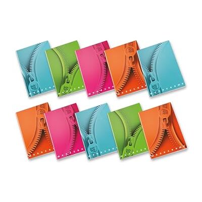 Pigna , Maxi-Heft mit Reißverschluss, A4, Papier innen 100 g/m², Seiten 72 + Einschlag, innen 1R, liniert, sortierte Motive, 10 Stück Pigna , Maxi-Heft mit Reißverschluss, A4, Papier innen 100 g/m², Seiten 72 + Einschlag, innen 1R, liniert, sortierte Motive, 10 Stück