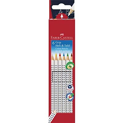 Faber-Castell 113210 Farbstifte GRIP Heft + Tafel, 6er Etui, Inhalt: weiß, gelb, rot, blau, grün und braun Faber-Castell 113210 Farbstifte GRIP Heft + Tafel, 6er Etui, Inhalt: weiß, gelb, rot, blau, grün und braun
