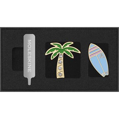 Moleskine Country Pins USA Westküste (2er-Set), Palme + Surfbrett Moleskine Country Pins USA Westküste (2er-Set), Palme + Surfbrett