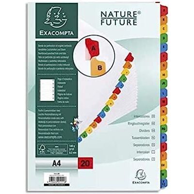 Exacompta 1111E Karton-Register A-Z für DIN A4 aus Karton 20-teilig volle Höhe 21 x 29,7 cm weiß, bunte verstärkte Taben mit Indexseite Trennblätter Trennstreifen Ordner-Register Exacompta 1111E Karton-Register A-Z für DIN A4 aus Karton 20-teilig volle Höhe 21 x 29,7 cm weiß, bunte verstärkte Taben mit Indexseite Trennblätter Trennstreifen Ordner-Register