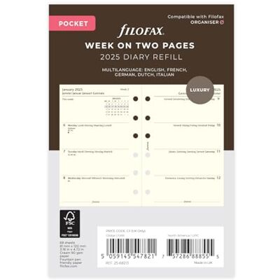 Filofax Pocket 5 LANG COTTON CREAM WEEK ON 2 PAGES 2025 Filofax Pocket 5 LANG COTTON CREAM WEEK ON 2 PAGES 2025