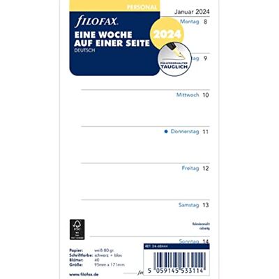 Filofax Kalendereinlage Personal 1 Woche pro Seite (Deutsch)2024 Filofax Kalendereinlage Personal 1 Woche pro Seite (Deutsch)2024