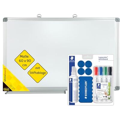 Idena 90881 Whiteboard mit Stiftablage, ca. 90 x 60 cm, inkl. 4 STAEDTLER Whiteboard-Marker Lumocolor, Wischer, 250 ml Reinigungsspray & 4 Magnete Idena 90881 Whiteboard mit Stiftablage, ca. 90 x 60 cm, inkl. 4 STAEDTLER Whiteboard-Marker Lumocolor, Wischer, 250 ml Reinigungsspray & 4 Magnete