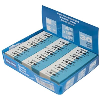 DONAU 7307001PL-99 Radiergummi / 30 Stück/Farbe: Weiße/Blau/Radierer für Bleistifte und Kugelschreiber/aus Hochwertigem Kautschuk/Hergestellt Beideseitig Verwendbar/ 41 x 18 x 11 mm DONAU 7307001PL-99 Radiergummi / 30 Stück/Farbe: Weiße/Blau/Radierer für Bleistifte und Kugelschreiber/aus Hochwertigem Kautschuk/Hergestellt Beideseitig Verwendbar/ 41 x 18 x 11 mm