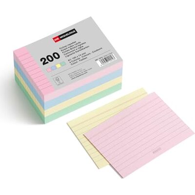 Miquelrius – Karteikarten, Lernkarten, 200 Notizkarten, horizontal liniert, A7-Format, 74 x 105 mm, 200 g/m² Offset-Kartenpapier, Pastellfarben Miquelrius – Karteikarten, Lernkarten, 200 Notizkarten, horizontal liniert, A7-Format, 74 x 105 mm, 200 g/m² Offset-Kartenpapier, Pastellfarben