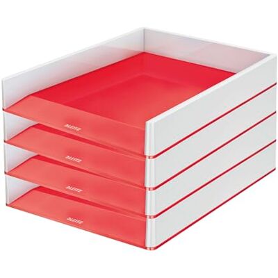 Leitz WOW A4 Briefablage, 4er Pack, Briefablage in Premium-Qualität, Stapelbares Ablagefach als Schreibtisch-Organizer, Ideal für Büro, Home Office & Schule, Rot, 53611026 Leitz WOW A4 Briefablage, 4er Pack, Briefablage in Premium-Qualität, Stapelbares Ablagefach als Schreibtisch-Organizer, Ideal für Büro, Home Office & Schule, Rot, 53611026