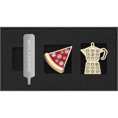 Moleskine Länder Pins, Set Moka und Pizza, Italien, für Notizbücher und Planer, Dekoratives Zubehör, Originelle Geschenkidee Moleskine Länder Pins, Set Moka und Pizza, Italien, für Notizbücher und Planer, Dekoratives Zubehör, Originelle Geschenkidee