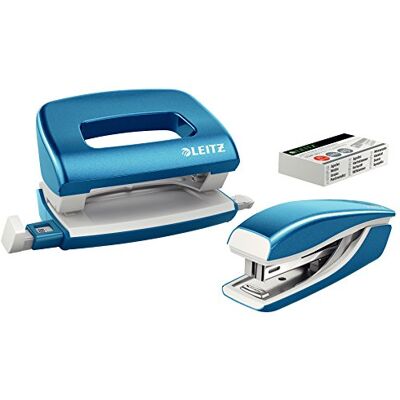 Leitz 55612036 Mini-Heftgerät-und Locher-Set (für bis zu 10 Blatt, Inkl. Heftklammern, WOW) metallic blau Leitz 55612036 Mini-Heftgerät-und Locher-Set (für bis zu 10 Blatt, Inkl. Heftklammern, WOW) metallic blau