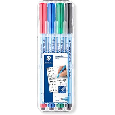 Lumocolor STAEDTLER Folienstift correctable, trocken korrigierbar, F-Spitze Linienbreite ca. 0.6 mm, hohe Qualität Made in Germany, Set mit 4 Farben, 305F WP4-1 , 4 Stück (1er Pack) Lumocolor STAEDTLER Folienstift correctable, trocken korrigierbar, F-Spitze Linienbreite ca. 0.6 mm, hohe Qualität Made in Germany, Set mit 4 Farben, 305F WP4-1 , 4 Stück (1er Pack)