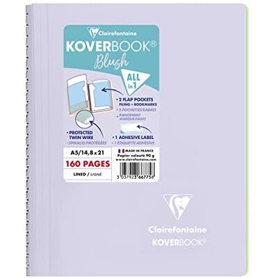 Clairefontaine 366775C Spiralblock Koverbook Blush, DIN A5, 14,8 x 21cm, 80 Blatt, liniert, 1 Stück, Lila / Grün Clairefontaine 366775C Spiralblock Koverbook Blush, DIN A5, 14,8 x 21cm, 80 Blatt, liniert, 1 Stück, Lila / Grün