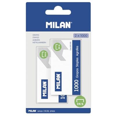 MILAN Blisterpackung 2 Boxen mit 1000 Heftklammern 24/6 ® MILAN Blisterpackung 2 Boxen mit 1000 Heftklammern 24/6 ®