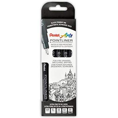 Pentel Pointliner S20P-5, 5er Set Fineliner, schwarz, wasserfest und lichtecht, 0,05-0,8 mm Pentel Pointliner S20P-5, 5er Set Fineliner, schwarz, wasserfest und lichtecht, 0,05-0,8 mm