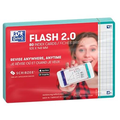 Oxford FLASH 2.0 Karteikarten A6, Lernkarten, 105x148mm, kariert, mint, 80 Blatt Oxford FLASH 2.0 Karteikarten A6, Lernkarten, 105x148mm, kariert, mint, 80 Blatt