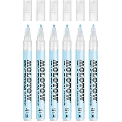 Molotow Masking Liquide Pump Marker 2 mm (Stift mit Maskierflüssigkeit, rückstandslos entfernbar, für fast alle Untergründe) blau abgetönt, 6 Stück Molotow Masking Liquide Pump Marker 2 mm (Stift mit Maskierflüssigkeit, rückstandslos entfernbar, für fast alle Untergründe) blau abgetönt, 6 Stück