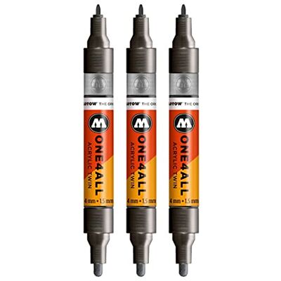 Molotow One4All Acrylic Twin Marker (Strichstärke 1.5 mm und 4 mm, hochdeckend und permanent) 3 Stück Farbe 223 metallic schwarz Molotow One4All Acrylic Twin Marker (Strichstärke 1.5 mm und 4 mm, hochdeckend und permanent) 3 Stück Farbe 223 metallic schwarz