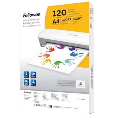 Fellowes 120pk A4 Laminierfolien, glänzende Oberfläche, 120 Hüllen ideal für Notizen und Fotos Amazon Exclusive Fellowes 120pk A4 Laminierfolien, glänzende Oberfläche, 120 Hüllen ideal für Notizen und Fotos Amazon Exclusive