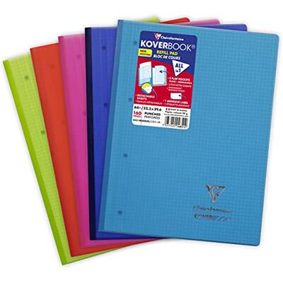 Clairefontaine 4851C Koverbook mikroperforiert, 4 fach Lochung, 22,3 x 29,7cm, 80 Blatt, kariert, 1 Stück, farbig sortiert Clairefontaine 4851C Koverbook mikroperforiert, 4 fach Lochung, 22,3 x 29,7cm, 80 Blatt, kariert, 1 Stück, farbig sortiert