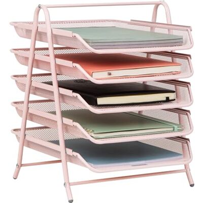 Mind Reader 5-Tier Paper Tray, Desktop Organizer, File Storage, Workspace, Office, Metal Mesh, 11.75" L x 14" W x 15" H, Pink Mind Reader 5-Tier Paper Tray, Desktop Organizer, File Storage, Workspace, Office, Metal Mesh, 11.75" L x 14" W x 15" H, Pink