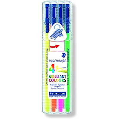 Staedtler triplus textsurfer 362 Textmarker – 4er-Set Dreikantiger Marker, variable Spitze 1–4 mm – Inkjet-sicher, ergonomisch – Art.-Nr. 362 SB4 Staedtler triplus textsurfer 362 Textmarker – 4er-Set Dreikantiger Marker, variable Spitze 1–4 mm – Inkjet-sicher, ergonomisch – Art.-Nr. 362 SB4